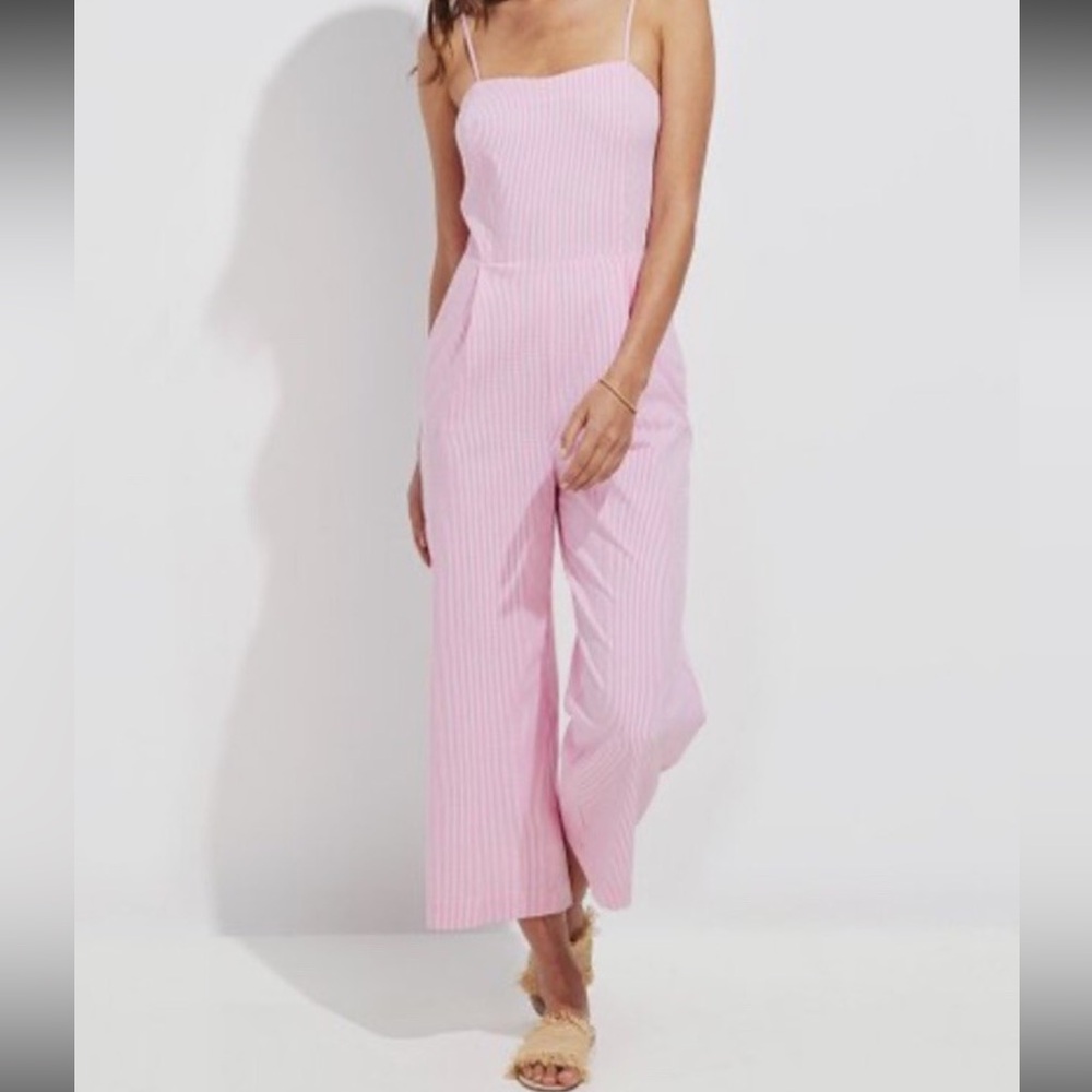 Vineyard Vines Bow Waist Jumpsuit Striped Spaghetti Strap Sweetheart Neck Sz 10